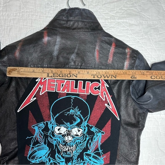 Metallica Leather Jacket Upcycle hand colored and decorated well loved - Picture 4 of 17